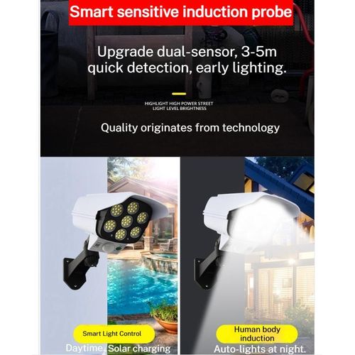 Generic Light Blue Solar Powered Dummy Security Camera Wall Light, Waterproof Motion Sensor Outdoor Security Lamp with Remote Control, 3 Light Modes & 360° Rotatable Bracket, Ideal for Yard, Gate, Garden & Compound Walls - image 7