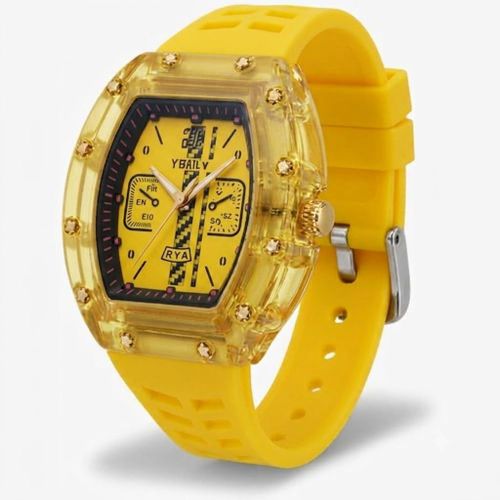 Fashion Luxury Transparent Skeleton Quartz Watch – Yellow