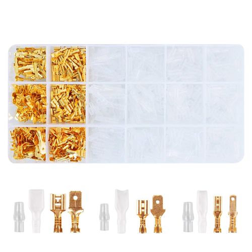 product_image_name-Kashemano-600PCS Open Barrel Terminals Non Insulated Terminal Crimp Brass Bullet type male and female connector terminals-1