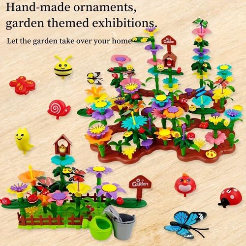 product_image_name-Generic-224 Pieces Children's creative building block set, DIY changeable interlocking garden toy, flower garden building blocks.-4