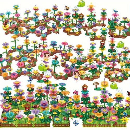 product_image_name-Generic-224 Pieces Children's creative building block set, DIY changeable interlocking garden toy, flower garden building blocks.-5