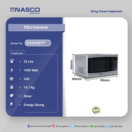 Nasco EG925EFF Microwave Oven With Grill - 25 Litre - Silver
