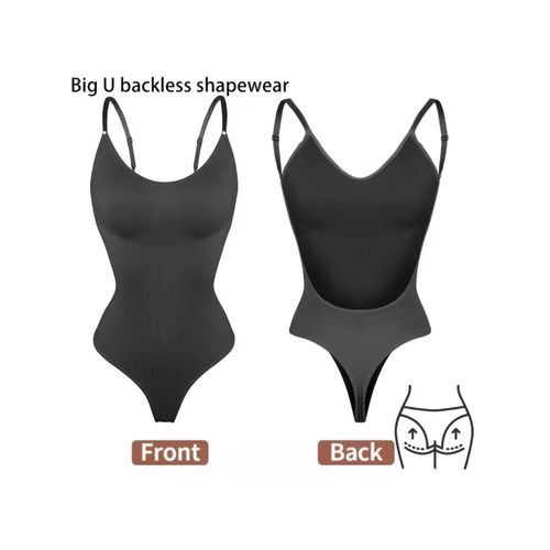 Fashion Backless Shapewear Bodysuit – Seamless Low-Back Plunge Shaper - Brown, Black and Cream - image 5