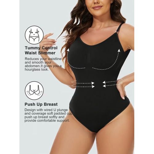Fashion Backless Shapewear Bodysuit – Seamless Low-Back Plunge Shaper - Brown, Black and Cream - image 6