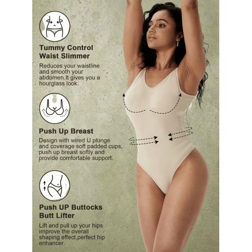 Fashion Backless Shapewear Bodysuit – Seamless Low-Back Plunge Shaper - Brown, Black and Cream - image 8