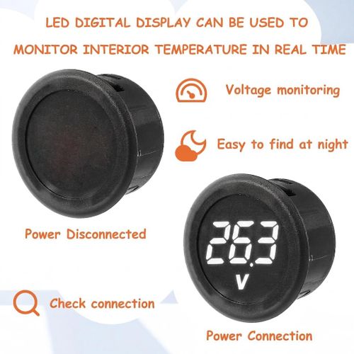 Generic Round Mini DC Voltmeter 4-100V 2-Wire LED Panel Meter For Car Solar Battery,White - image 4