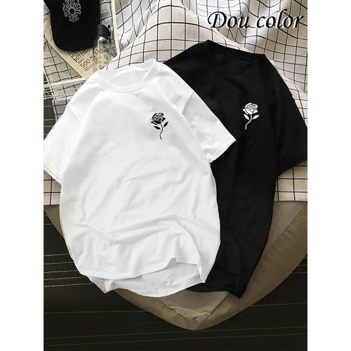 product_image_name-Dou-color-Men's 2in1 Rose Print T-Shirt - Black White - EU M-1