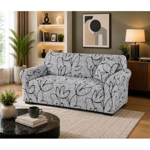 Generic 1/2/3/4 Sofa Cover Couch Slipcover Stretch Elastic Fabric Seater Protector- Grey/Black - image 2