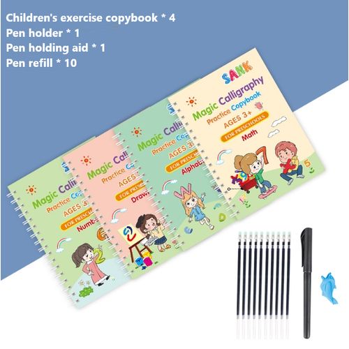 product_image_name-Generic-4-Piece Reusable Calligraphy Magic Practice Copybooks for Kids Practice Writing - With Pen-Ages 3+-1