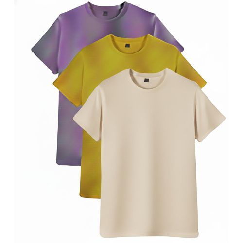 product_image_name-Generic-3PCS Unisex Round Neck Pure Cotton Short-Sleeved T-shirt - 3 Pieces - Purple / Yellow / Cream-1