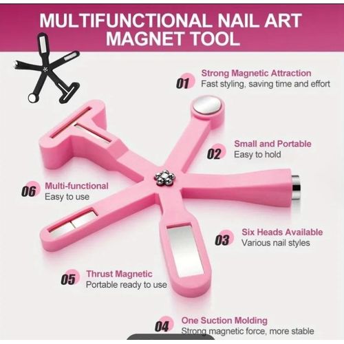 product_image_name-Professional Solutions-Magnetic Cat Eye 6in1 Multifunctional Gel Nails Art Pen Tool / Acrylic/Normal Polish Creating Patterns Stick- pink-2