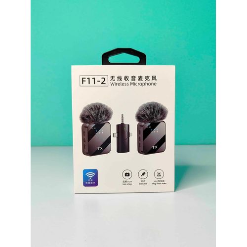 product_image_name-Unknown-F11-2 Wireless Lavalier Microphone Wireless Microphone Set – Dual Transmitter Plug-and-Play Mic for Vlogging, Interview & Live Streaming – Black-4