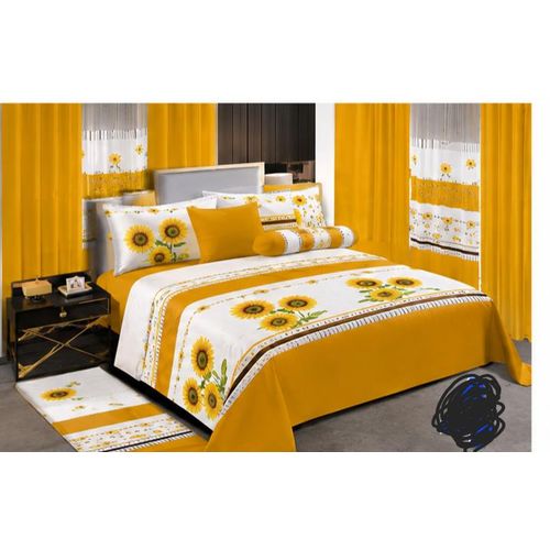 Generic 13 Pieces King sized Luxury Bedding Set With Curtains – Bed Sheets, Pillow Cases & Window Curtain Set (Yellow)