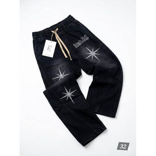 Jeans Black Star-print Straight-leg Sweatpants