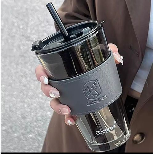 product_image_name-Mug-DRINKING GLASSES COFFEE WITH LID HEAT COLD RESISTANT AND STRAW-3