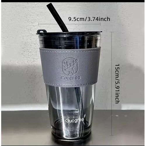 product_image_name-Mug-DRINKING GLASSES COFFEE WITH LID HEAT COLD RESISTANT AND STRAW-7