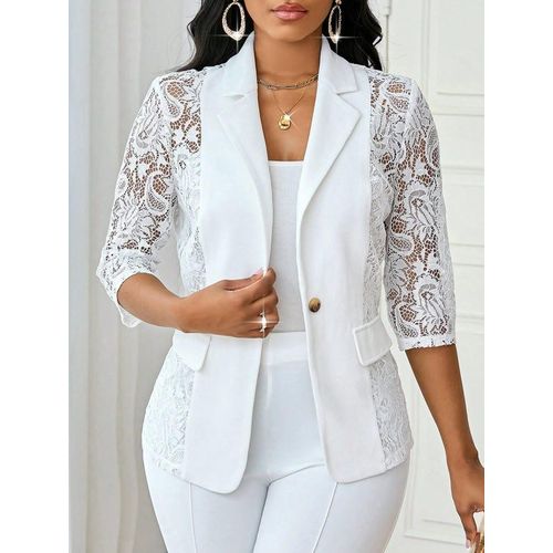 product_image_name-Gen-Women's Three - Quarter White Suit Jacket Sleeves. Business/Formal Elegant Attire -1