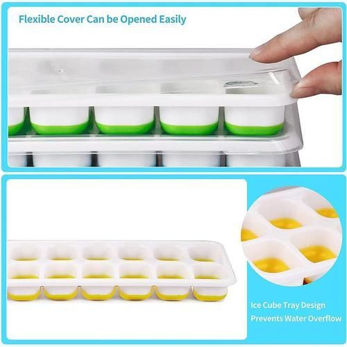 Reusable 14 Grids Silicone Ice Cube Trays with Lid Easy-Release