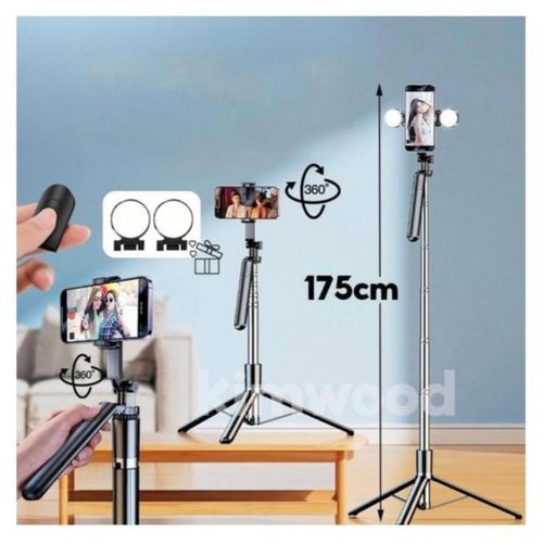 product_image_name-Generic-R16K 3-in-1 Selfie Stick With Grip Handle, Tripod, Remote & Fill Light - Black-2