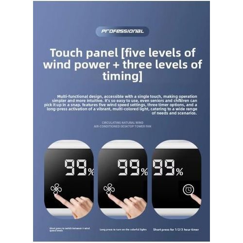 Generic USB-Rechargeable Desk & Wall Fan with LED Light, Digital Battery Display, Multiple Speeds & 180° Adjustable Head - Blue - image 3
