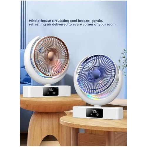 Generic USB-Rechargeable Desk & Wall Fan with LED Light, Digital Battery Display, Multiple Speeds & 180° Adjustable Head - Blue - image 4