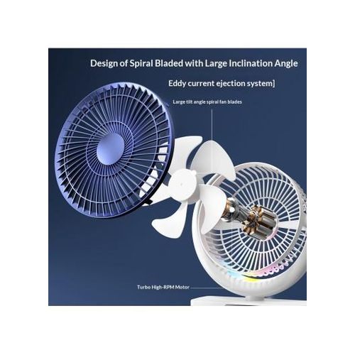 Generic USB-Rechargeable Desk & Wall Fan with LED Light, Digital Battery Display, Multiple Speeds & 180° Adjustable Head - Blue - image 5