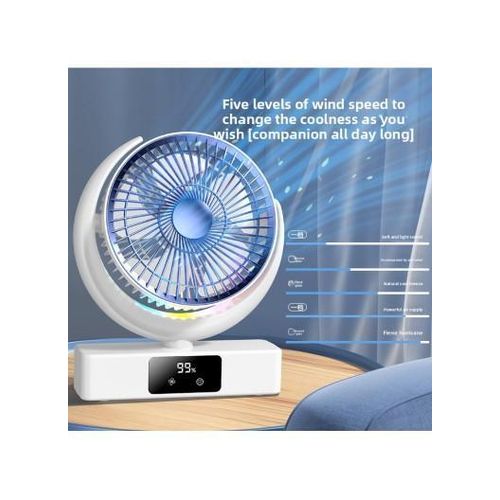 Generic USB-Rechargeable Desk & Wall Fan with LED Light, Digital Battery Display, Multiple Speeds & 180° Adjustable Head - Blue - image 7
