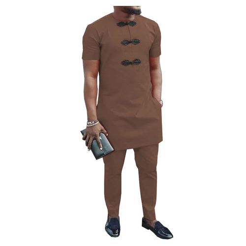 Shop Generic Kaftan Short Sleeve Shirt & Pants Native Wear - Brown ...