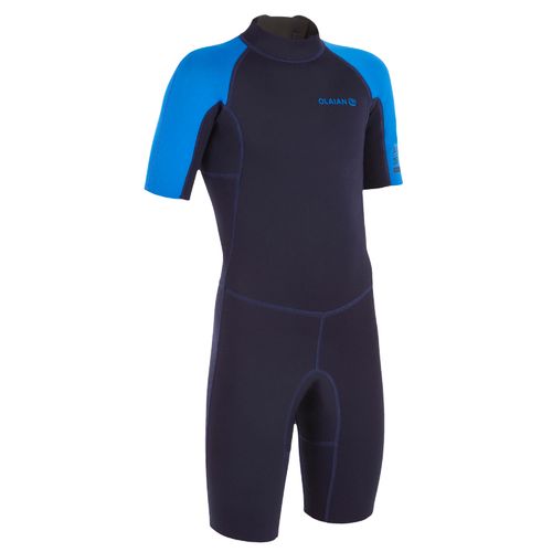 product_image_name-Olaian-100 Kid's 1.5mm Neoprene Blue Shorty Surfing Wetsuit-1