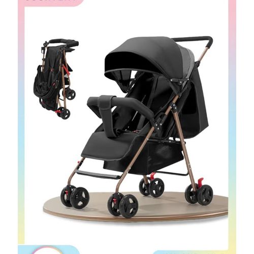 product_image_name-Generic-Foldable And Adjustable Stroller, Back Seat can be Adjusted to Sleep Position with Storage Space Under - Black-2