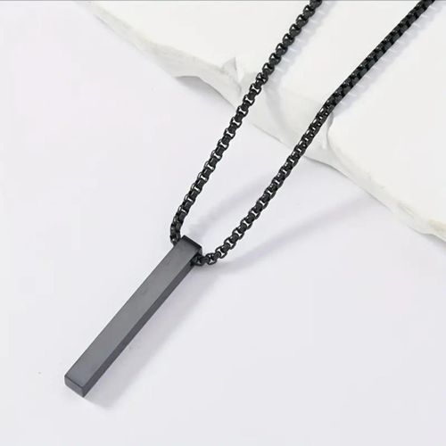 Generic Unisex 3D Bar Pendant Necklace - (Black)