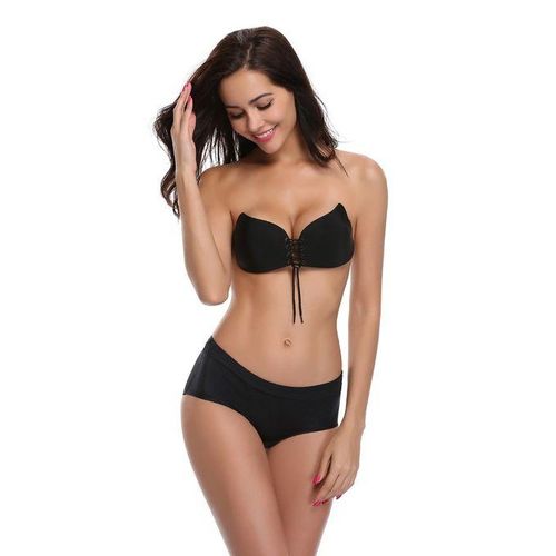 Generic Adhesive Strapless Push Up Bra - Black