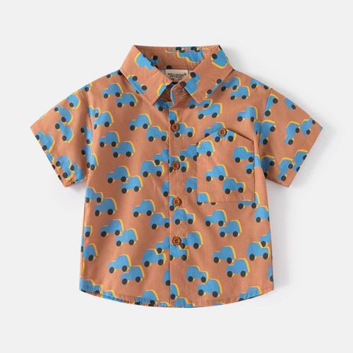 product_image_name-WELL KIDS-Short Sleeved Button- Down Shirt - Kadi Car/Brownish-tan -1