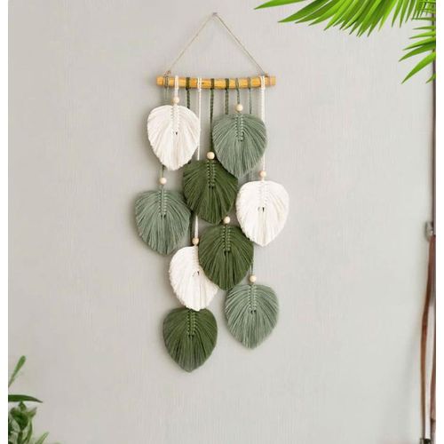 Generic Boho Green Leaf Wall Tapestry – Handwoven Natural Decor