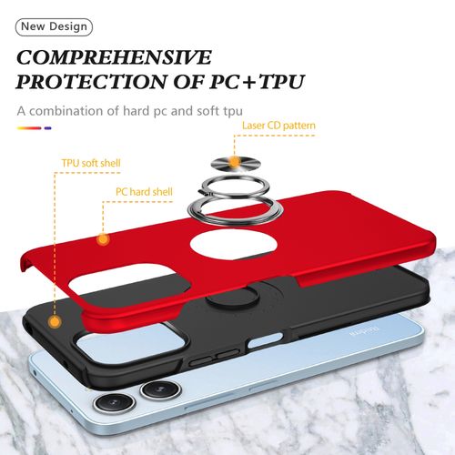 product_image_name-Generic-For Redmi 12 4G PC Hybrid TPU Ring Holder Phone Case(Red)-4