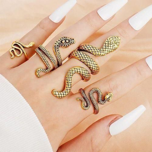 product_image_name-SXCHEN-Pack of 4 - Snake Fashion Jewelry Statement Ring for Women - Gold-1