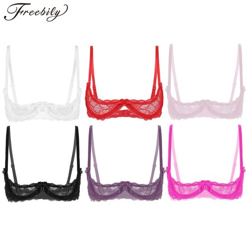 Womens Sexy See Through 1/4 Cups Bra Tops Brassiere Sheer Lace