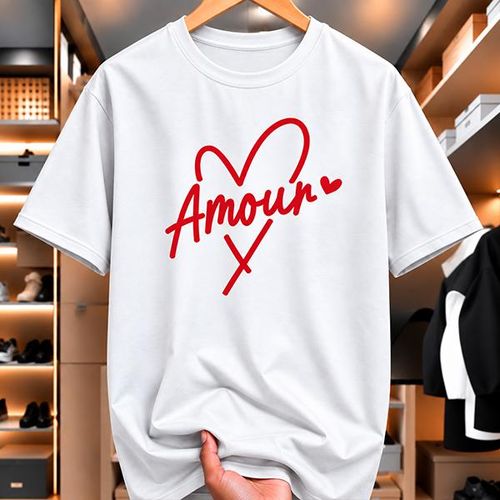 Fashion AMOUR Round Neck T-Shirt-White