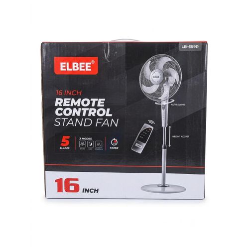Elbee  16'' Standing Fan – Remote Control, 5 Blades, Timer, 3 Cooling Modes-Grey - image 3