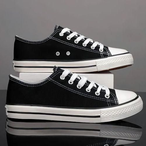 product_image_name-Fashion-Ladies Canvas Skateboard Low Cut Shoes Flat Black Shoes  Casual Sneakers-3