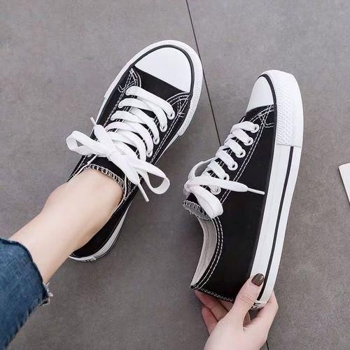 product_image_name-Fashion-Ladies Canvas Skateboard Low Cut Shoes Flat Black Shoes  Casual Sneakers-4