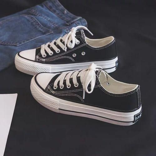 product_image_name-Fashion-Ladies Canvas Skateboard Low Cut Shoes Flat Black Shoes  Casual Sneakers-5