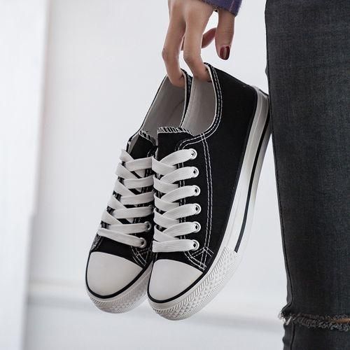 product_image_name-Fashion-Ladies Canvas Skateboard Low Cut Shoes Flat Black Shoes  Casual Sneakers-6