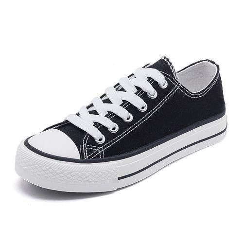 product_image_name-Fashion-Ladies Canvas Skateboard Low Cut Shoes Flat Black Shoes  Casual Sneakers-7