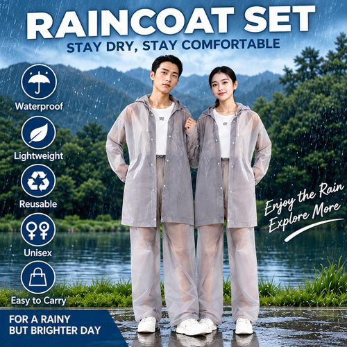Dou-color Rain Suit, Waterproof Windproof EVA Raincoat with Hood & Rain Pants, Lightweight Sealed Seams, Unisex for Cycling Hiking Travel