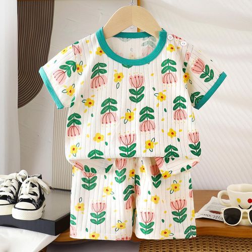 product_image_name-Fashion-(0-3Year) Cotton Girls' 2-Piece Summer Breathable Short-Sleeve Set-1