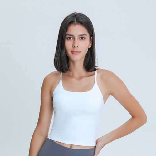 Fashion Soft Women Workout Crop Tank Bras With Y Strappy Back Longline Gym  Top With Removable Padding White