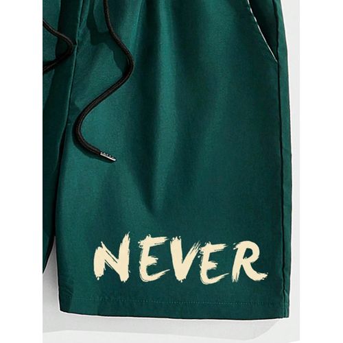 Dou-color Men Never Give Up Printed T-Shirt & Shorts Set Black Green - image 2