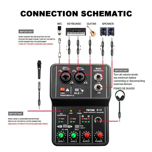 Generic Q12 Professional Studio Recording Mixer Sound Card Audio Interface - image 2