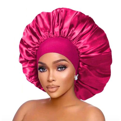 product_image_name-Bluebonnet-2pcs × Silk Bonnet For Sleeping Hair Wrap Head Cover Scarf Protect Braids Bonnet Silk Bonnet Satin Bonnet Hair Sleep Cap - Super Jumbo Hair Wrap Cap for Braids, Wigs & Natural Hair – Luminous Night Protection Bonnet - Pink/Black-2